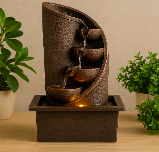 Indoor Waterfall Fountain for Home Decor with Yellow LED Lights & Water Flow Controller Pump