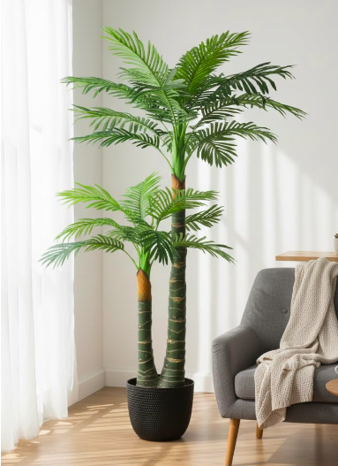 Artificial Plant Big Areca Palm Green Tree Without Pot Indoor Plant for Home Decor (2 Leg Palm), Plastic